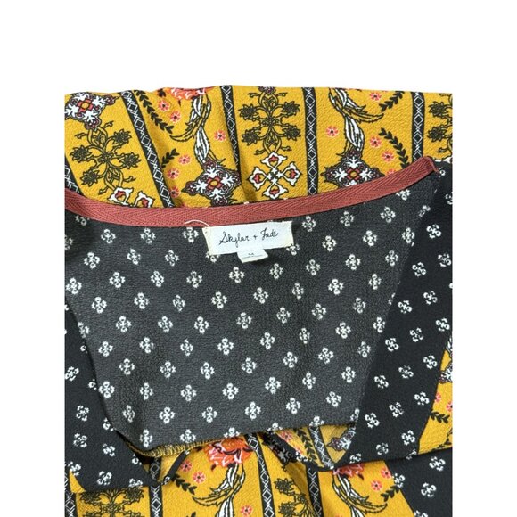 Skylar Jade Womens Blouse Size M Boho Style Yellow Black Floral Print Wrap - Picture 7 of 9